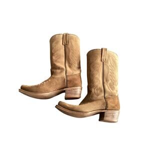 Vintage Texas Men's Suede Leather Western Cowboy Boots 7566 Tan Size 9D